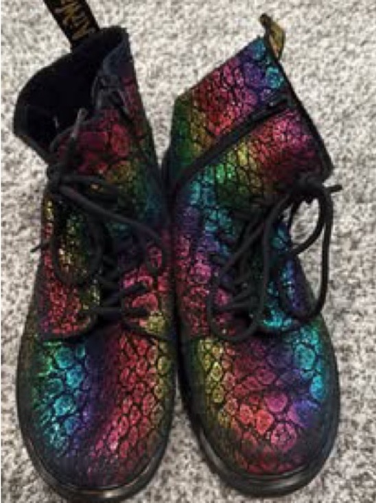 Dr. Martens Shoes - Dr. Martens Rainbow Metallic Scale on Suede Lace-Up Women's Boots - US 6 Size